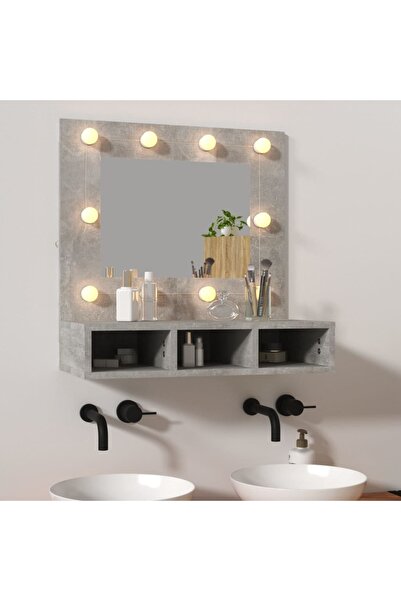 Concept Dulap cu oglindă și LED, gri beton, 60x31,5x62 cm