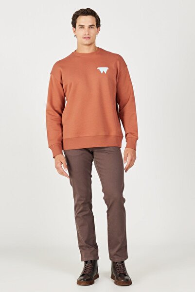 WRANGLER Bisiklet Yaka Kahve Erkek Sweatshırt W232243219 Oversize Sweatshirt