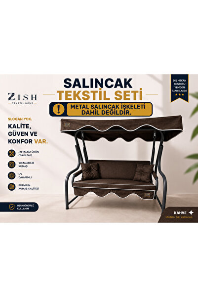 Zishome 2 Kişilik Bahçe Balkon Salıncağı Tekstil Seti 140x45x8 Cm Minder Ölçü...