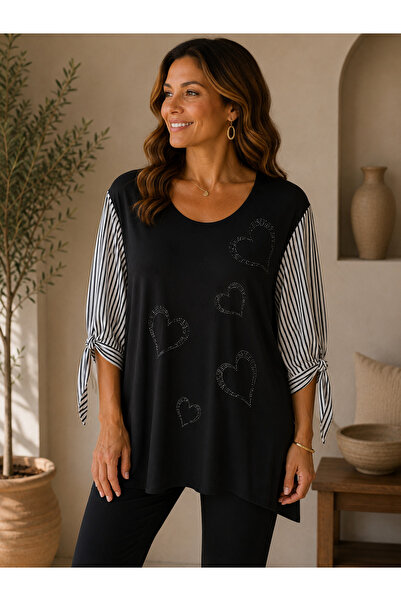 TUSSE Women's Black Chiffon Sleeve Lace-up Viscose Blouse