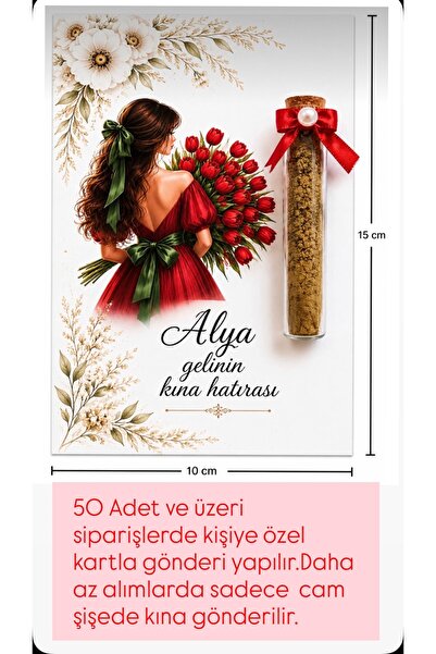 Lalim Aksesuar 20 Adet Cam Şişede Kına Hediyesi – Kırmızı inci Kurdeleli - Ni...