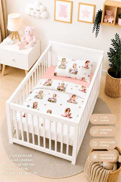 Yada Baby %100 Pamuklu Kumaştan Bebek Park Beşik 5 Parça Yorgan Ve Nevresim T...
