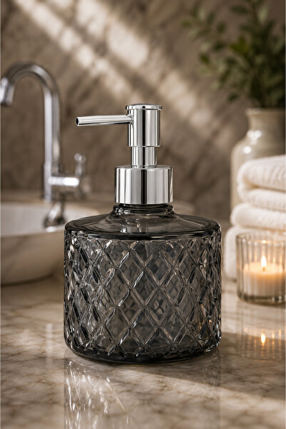 ANGDESİGN FÜME Kristal Cam Sıvı Sabunluk - Füme Modern Lüks Banyo Aksesuarı Dekoratif Sıvı Sabunluk Sabun Dispenseri Banyo & Mutfak İçin Tezgah Üstü Lavabo Bulaşık Deterjanı El Sabunu