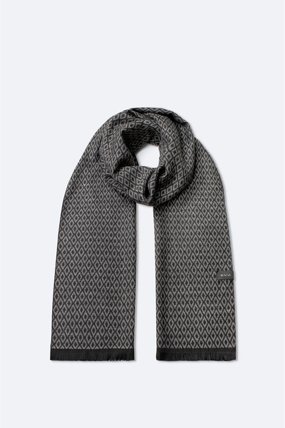 Avva Men's Black Viscose Blend Tassel Patterned Shawl A42Y9401