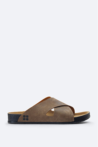 Avva Men's Mink Cross Strap Leather Look Flexible Sole Slippers A41Y8300