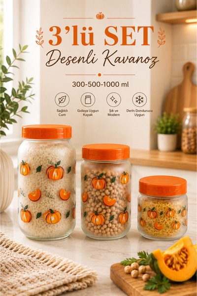naturelove 3'lü Cam Kavanoz Seti - Tea Sugar Coffee Kavanozu 300 - 650 - 1000...