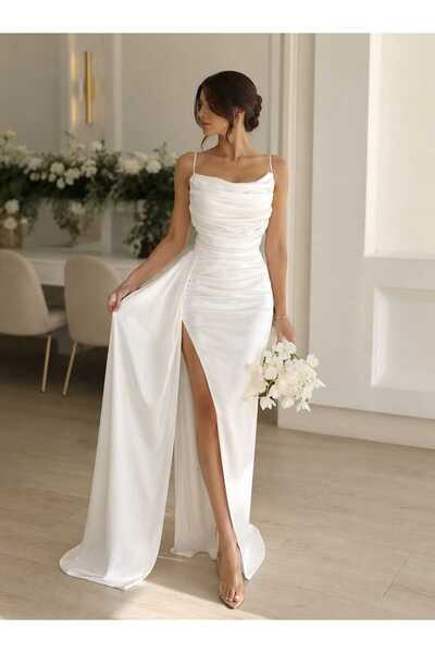 Design Saten, Degaje Detaylı Gece Elbisesi, Abiye