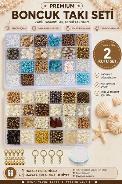 By MO Accessories İkili Yaz Temalı Deniz Kabukları ve Cam ve İnci Boncuklarla...