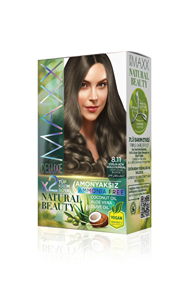 MAXX DELUXE Natural Beauty Amonyaksız Saç Boyası 8.11 Yoğun Açık Küllü Kumral
