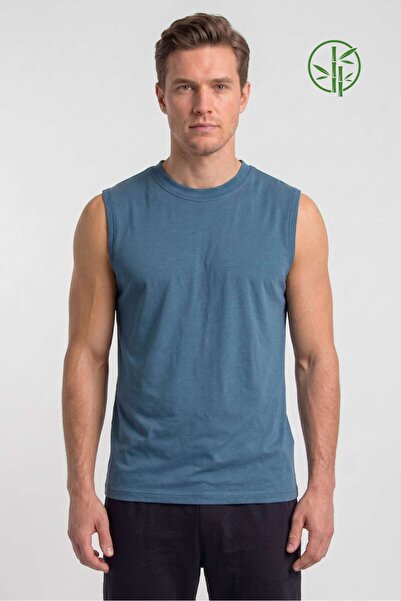 OBJE Men's Indigo Bambo Round Neck Sleeveless Undershirt