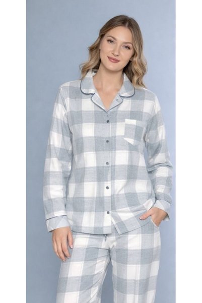 DOWRY Women's Winter Thick Woven Plaid Pajama Set – Buttoned Long Sleeve Comf...