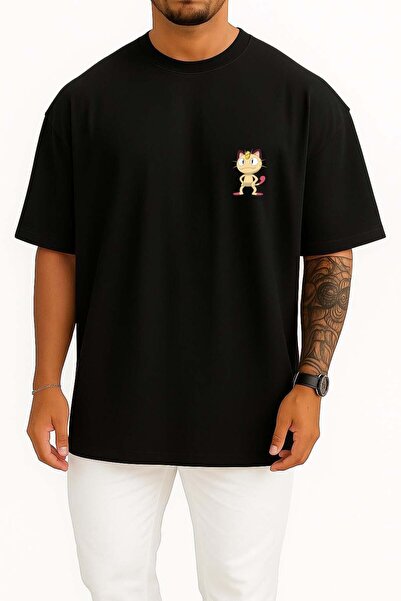 Bahriyeli Collection Oversized Meowth Pocket Printed Unisex T-Shirt