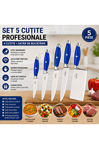 OEM Set de 4 cuțite de măcelar + 1 satâr 29cm