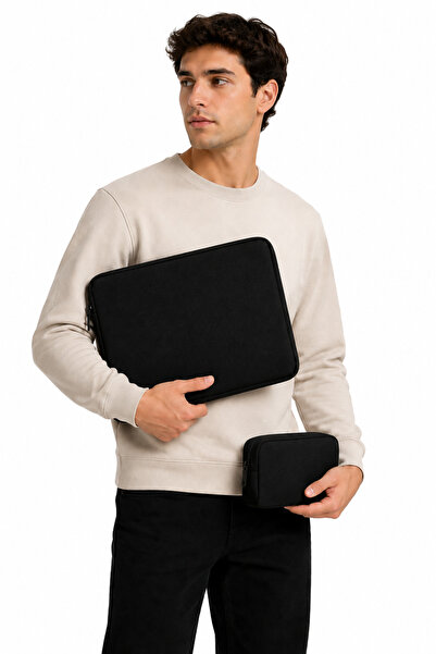 the modawest Siyah 13-14-15.6-16.1-16.9 Inç Uyumlu Şarj Saklama Çantalı Macbook Kılıf Notebook Laptop Çantası