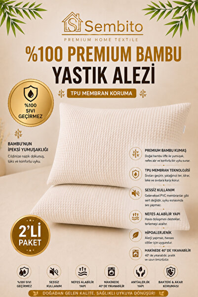 SEMBİTO %100 Premium Bambu Yastık Koruyucu Alez 2'li Paket