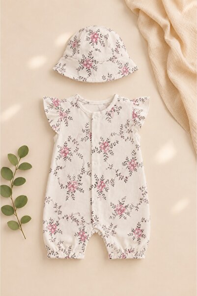 pufien Summer Baby Barbatöz Jumpsuit with Rose Pattern 0-9 Months
