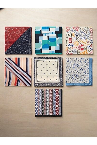 nazipek 7'li Set %100 Pamuk Saten Karışık Bandana Fular 55x55cm Toptan Hediye...