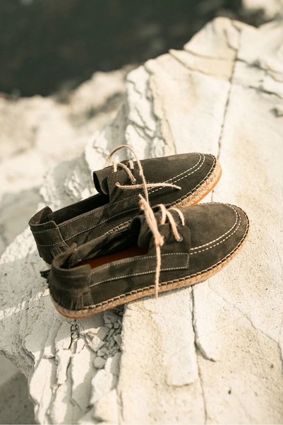 no7man Petra Lace-Up Khaki Suede Genuine Leather Men's Espadrilles