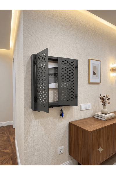 AA AHŞAP Elektrik Pano Düzenleyici Duvar Düzenleyici Ahşap Dekoratif Antrasit...