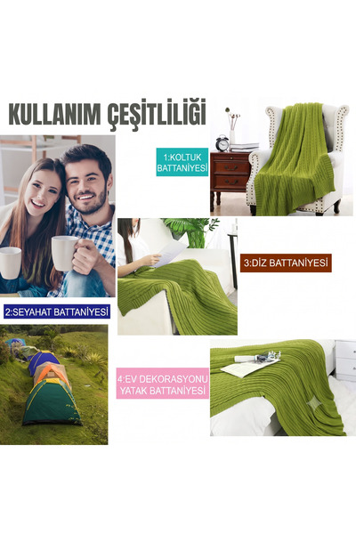 YGT Home Leyla 10 Pompon Knitted Tv Blanket Purple 130X170