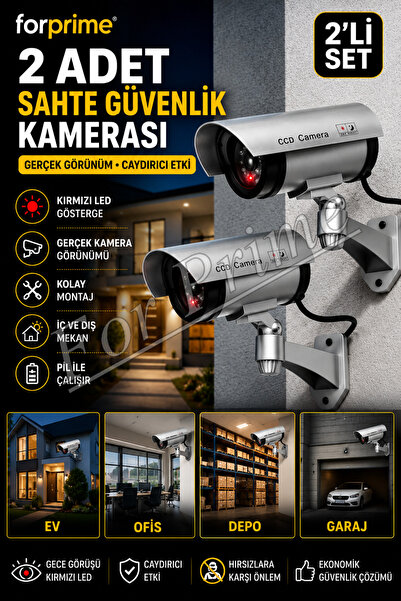 For Prime 2 Adet Gece Görüşlü Gerçek Görünümlü Yapay Kamera Sahte Caydırıcı K...