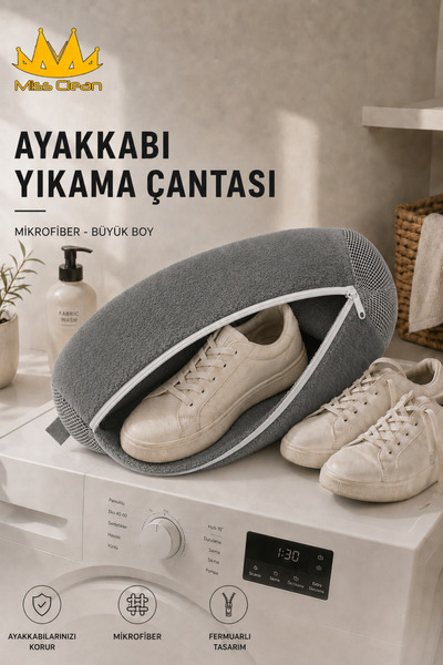 Miss Clean Ayakkabı Yıkama Çantası Özel Mikrofiber Kumaş 600 GSM Fermuarlı Bü...