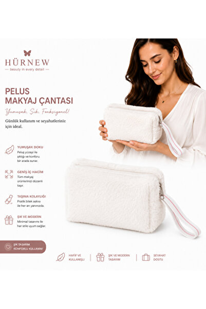 Genel Markalar HÜRNEW peluş makyaj çantası BEYAZ