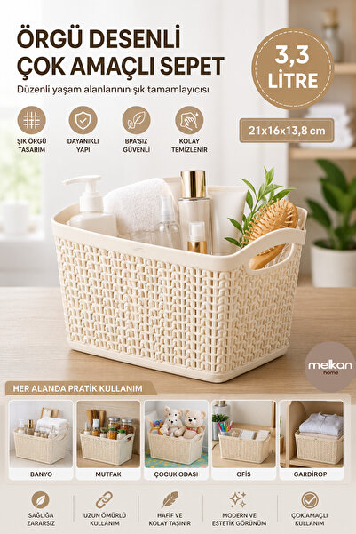 Melkan Home Örgü Desenli 3,3 Litre Çok Amaçlı Sepet – BPA’sız, Dayanıklı, Şık...