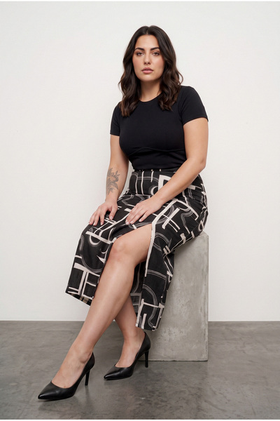 Stil Diva Fusta lungă cu model abstract cu talie elastică de mărime mare 98-120