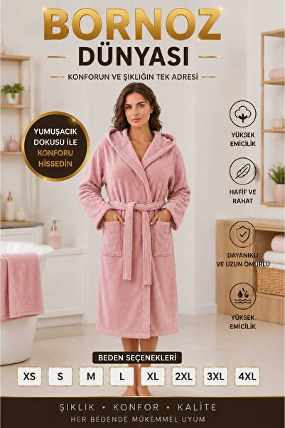 Touch Hooded Bathrobe 100% Cotton Plus Size (M-L-XL-2XL-3XL-4XL)