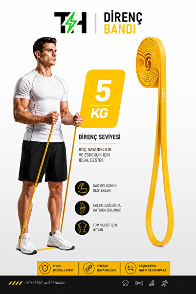 Thundara 5KG Direnç Bandı Gym Barfiks Lastiği Antrenman Kas Geliştirme Bandı ...