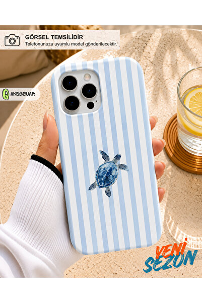 Q Aksesuar iPhone 13 Pro Uyumlu Deniz Kaplumbağası Desenli Çizgili Tasarım Te...