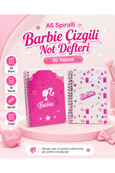 Srctech Barbie Çizgili 50 Yaprak A6 Spiralli Not Defteri