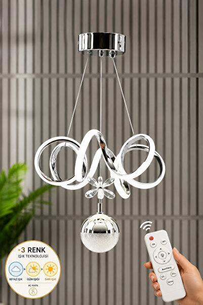 Luna Lighting Elda Krom Kaplama 3 Renk Kumandalı Metal Salon Mutfak Oturma Ya...