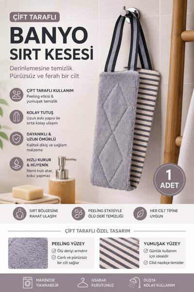 mycleanvibe Çift Taraflı Banyo Sırt Kesesi Vücut Peeling Kesesi Uzun Banyo Li...