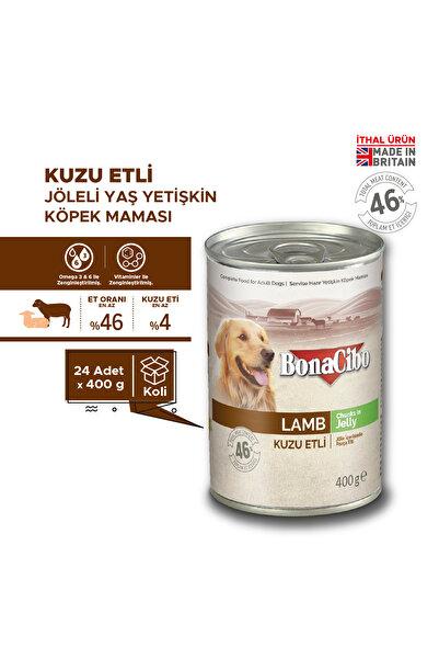 BonaCibo Jöleli Kuzu Etli Yaş Köpek Maması, 400 Gr x 24 Adet