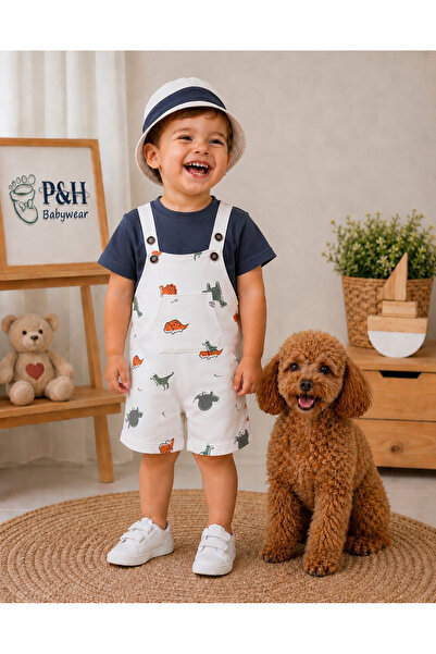 P&H BABYWEAR طقم سالوبيت صيفي للأطفال الأولاد مكون من منقوش قطع مع قبعة سفاري...