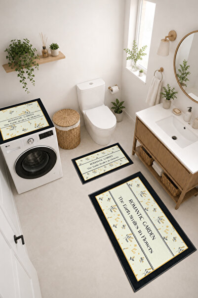 Coco Clementine Modern 3 Parça Banyo Paspas Seti Kaymaz Tabanlı Makinede Yıka...