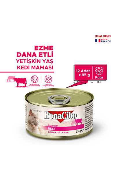 BonaCibo Ezme Dana Etli Yaş Kedi Maması 85 Gr X 12 Adet