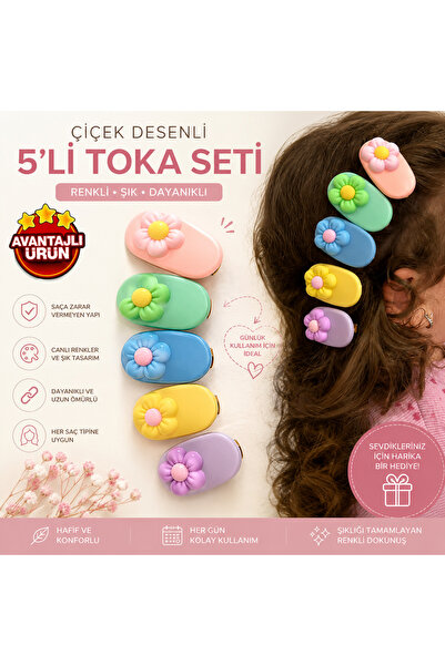 Darya Dd174 Flower Colorful Hair Clip Set of 5 for Women, Children, Teenagers...