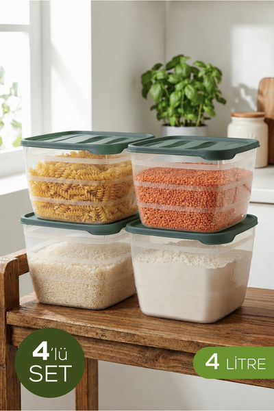 Vienev Set of 4 4 Lt Square Storage Containers Green - Kitchen and Refrigerat...