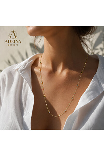 ADELYA CONCEPT Steel Chain Detailed Plain Necklace Gold