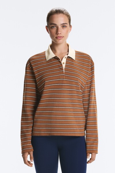 Oysho Piqué cotton striped polo shirt