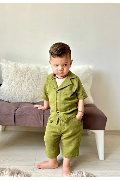 Minigimin Cicileri Boy's Set - My Little Flowers, Muslin Jacket Collar, Cotto...