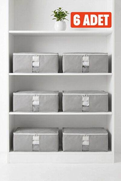 EVSELLA 6’lı Antrasit Pencereli Baza Altı Çekyat Hurç Organizer 60×40×22 cm
