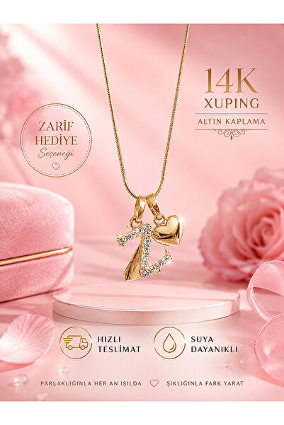 MİLUNXTE Xuping Kolye Kadın Gold Renk Z Harfli Ve Kalpli Zirkon Taşlı Çelik K...