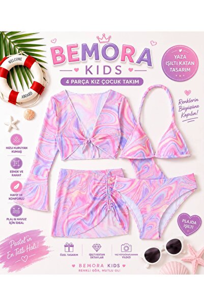 3b kids mayoo bikiniii takımı etek büstiyer renkli pembe renkli genç kız çocu...