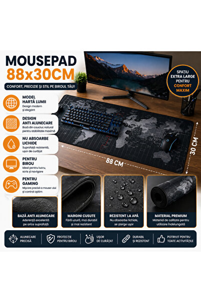 SMARTECH Mousepad gaming/birou, Antiderapant, 880x300 mm, Harta Lumii