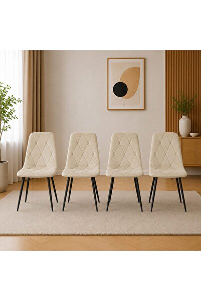 Artool Set 4 scaune bucatarie/living, Artool, Libra, catifea bej, picioare me...