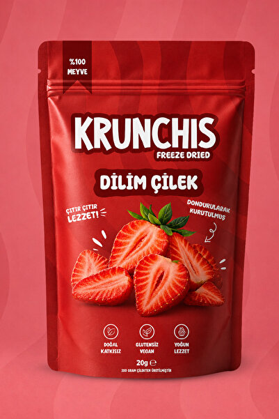 Krunchis Freeze Dried Dilim Çilek (Dondurularak Kurutulmuş Meyve) - 20gr